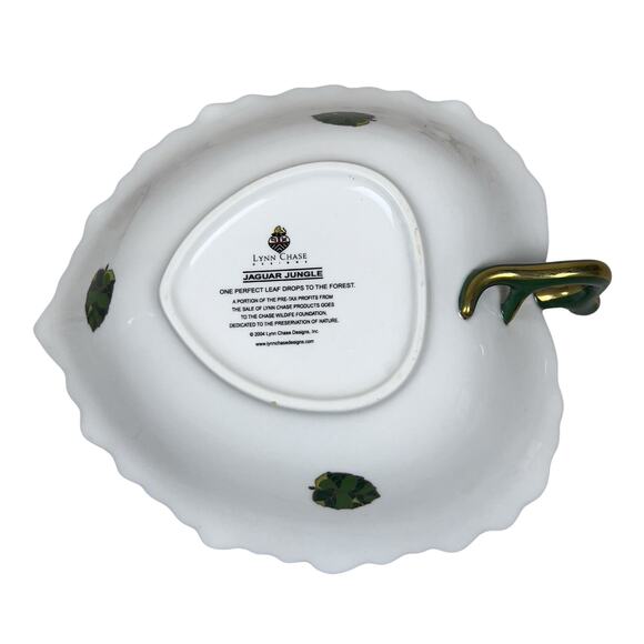 Lynn Chase Jaguar Jungle Green Leaf Gold Trim Candy Dish Bowl 2004 Porcelain - Picture 3 of 7